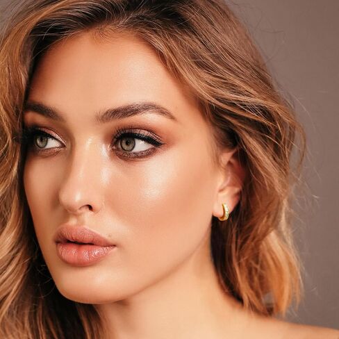 14K Gold Hoop Earrings for Women 14K Gold Earrings Dazzling Square Cubic Zirconia Lightweight Gold Huggie Hoop Earrings Gifts for Women 13mm 25mm in Saudi Arabia