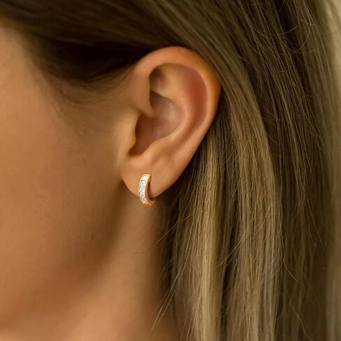14K Gold Hoop Earrings for Women 14K Gold Earrings Dazzling Square Cubic Zirconia Lightweight Gold Huggie Hoop Earrings Gifts for Women 13mm 25mm in Saudi Arabia