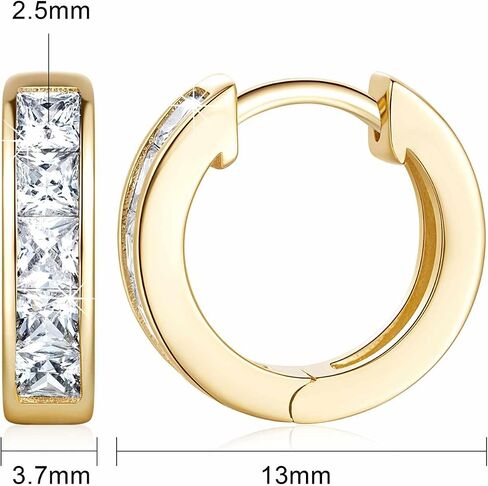 14K Gold Hoop Earrings for Women 14K Gold Earrings Dazzling Square Cubic Zirconia Lightweight Gold Huggie Hoop Earrings Gifts for Women 13mm 25mm in Saudi Arabia