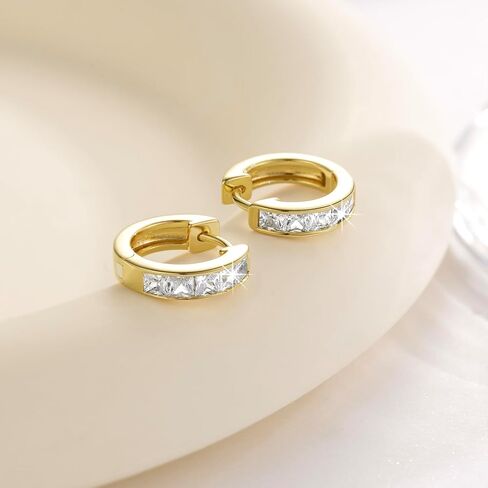 14K Gold Hoop Earrings for Women 14K Gold Earrings Dazzling Square Cubic Zirconia Lightweight Gold Huggie Hoop Earrings Gifts for Women 13mm 25mm in Saudi Arabia