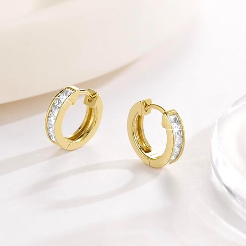 14K Gold Hoop Earrings for Women 14K Gold Earrings Dazzling Square Cubic Zirconia Lightweight Gold Huggie Hoop Earrings Gifts for Women 13mm 25mm in Saudi Arabia