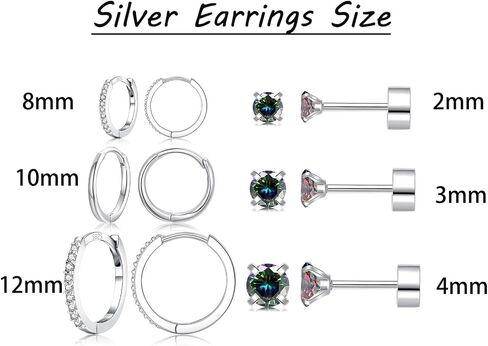 6 Pairs Sterling Silver Earrings Sets for Multiple Piercing Small Silver Huggie Hoop Earrings Flat Back Surgical Steel Tiny CZ Stud Earrings for Women Trendy Cartilage Hypoallergenic in Saudi Arabia