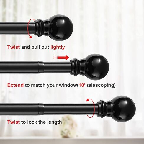 Curtain Rods for Windows 32 to 52 Inch - 1 Inch Heavy Duty Black Curtain Rods with Brackets - Adjustable Window Curtains Rod for Door, Bedroom, Drapery, Valance, Kitchen, Bathroom in Kuwait