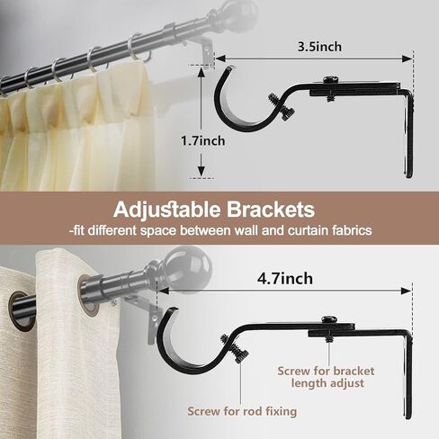 Curtain Rods for Windows 32 to 52 Inch - 1 Inch Heavy Duty Black Curtain Rods with Brackets - Adjustable Window Curtains Rod for Door, Bedroom, Drapery, Valance, Kitchen, Bathroom in Kuwait