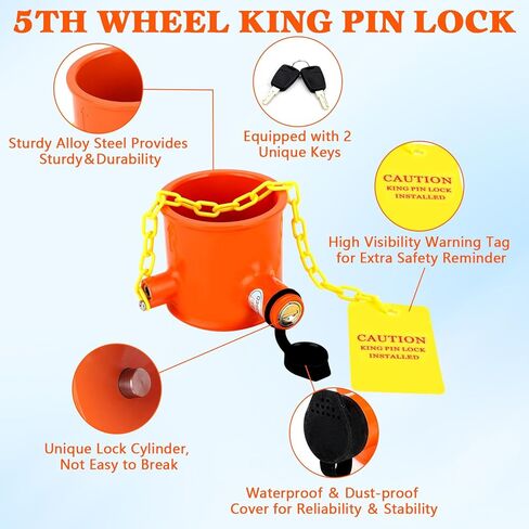 قفل دبوس الملك للعجلة الخامسة، قفل العجلة الخامسة مضاد للسرقة، قفل العجلة الخامسة للمقطورة الآمنة للمركبات الترفيهية ومقطورات الحاويات والمعسكرات مع علامة تحذير للمقابض، 3 مفاتيح in Kuwait