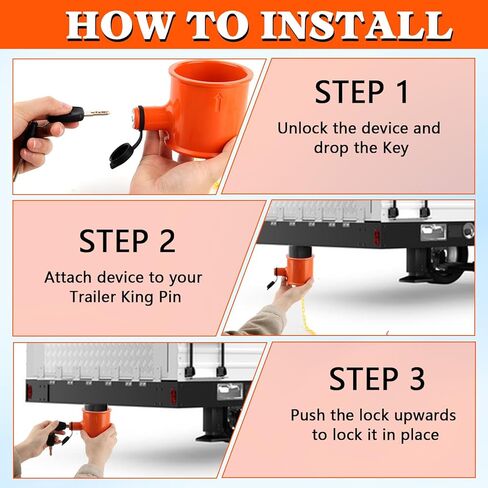 قفل دبوس الملك للعجلة الخامسة، قفل العجلة الخامسة مضاد للسرقة، قفل العجلة الخامسة للمقطورة الآمنة للمركبات الترفيهية ومقطورات الحاويات والمعسكرات مع علامة تحذير للمقابض، 3 مفاتيح in Kuwait