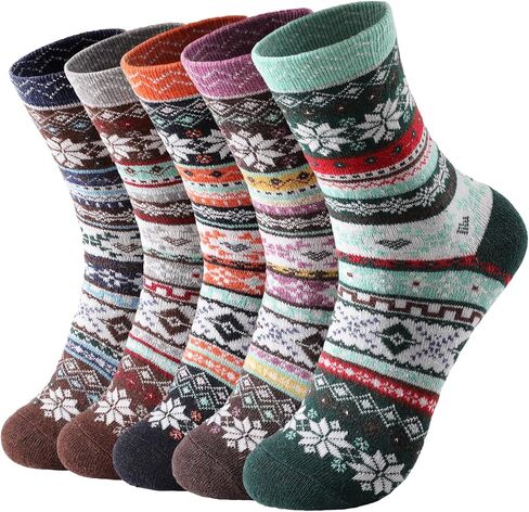 Wool Socks for Women - 5 Pairs Soft Cozy Knit Womens Wool Socks, Winter Warm Wool Socks for Women Men in Saudi Arabia