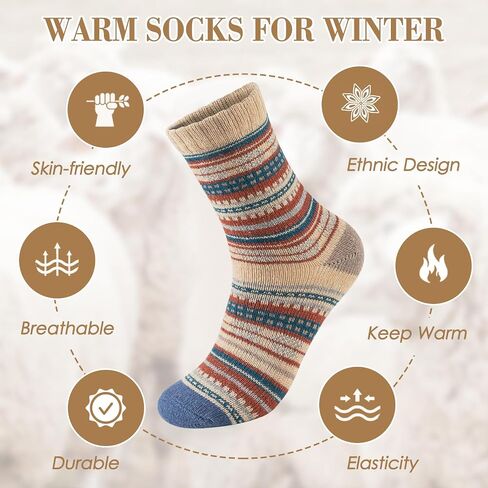 Wool Socks for Women - 5 Pairs Soft Cozy Knit Womens Wool Socks, Winter Warm Wool Socks for Women Men in Saudi Arabia