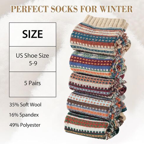 Wool Socks for Women - 5 Pairs Soft Cozy Knit Womens Wool Socks, Winter Warm Wool Socks for Women Men in Saudi Arabia