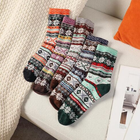 Wool Socks for Women - 5 Pairs Soft Cozy Knit Womens Wool Socks, Winter Warm Wool Socks for Women Men in Saudi Arabia