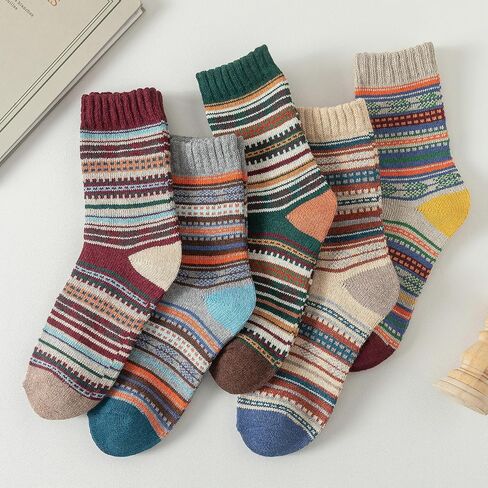 Wool Socks for Women - 5 Pairs Soft Cozy Knit Womens Wool Socks, Winter Warm Wool Socks for Women Men in Saudi Arabia