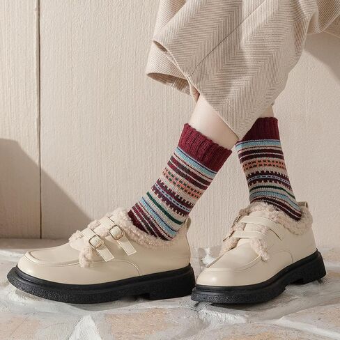 Wool Socks for Women - 5 Pairs Soft Cozy Knit Womens Wool Socks, Winter Warm Wool Socks for Women Men in Saudi Arabia