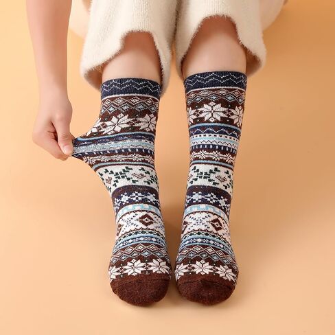 Wool Socks for Women - 5 Pairs Soft Cozy Knit Womens Wool Socks, Winter Warm Wool Socks for Women Men in Saudi Arabia