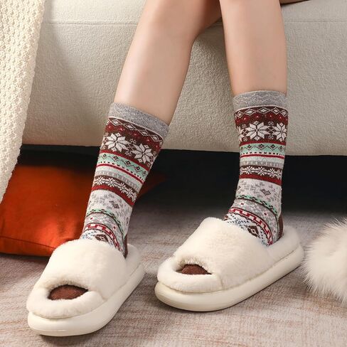Wool Socks for Women - 5 Pairs Soft Cozy Knit Womens Wool Socks, Winter Warm Wool Socks for Women Men in Saudi Arabia
