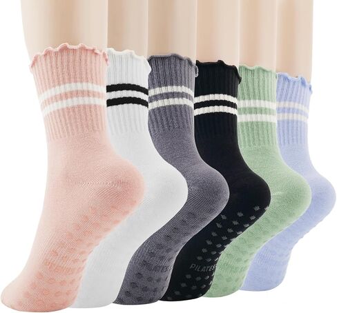 Pilates Socks with Grips for Women, 6 Pairs Grips Socks Pilates Non-slip Yoga Socks for Ballet, Dance, Workout in Saudi Arabia