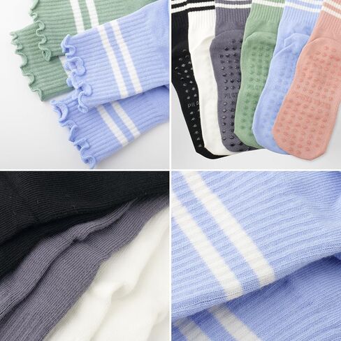 Pilates Socks with Grips for Women, 6 Pairs Grips Socks Pilates Non-slip Yoga Socks for Ballet, Dance, Workout in Saudi Arabia