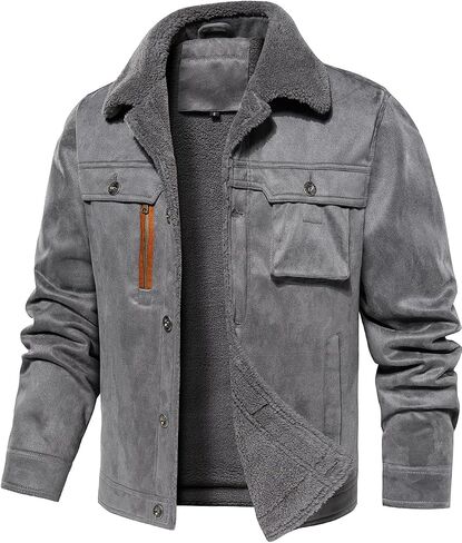 FANARCHER Men’s Casual Winter Jackets Faux Suede Leather Sherpa Jackets Warm Fleece Lined Turn-Down Coat with 5 Pockets in Saudi Arabia