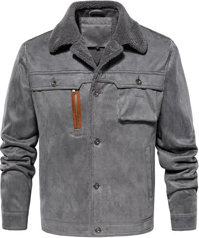 FANARCHER Men’s Casual Winter Jackets Faux Suede Leather Sherpa Jackets Warm Fleece Lined Turn-Down Coat with 5 Pockets in Saudi Arabia