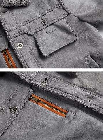 FANARCHER Men’s Casual Winter Jackets Faux Suede Leather Sherpa Jackets Warm Fleece Lined Turn-Down Coat with 5 Pockets in Saudi Arabia