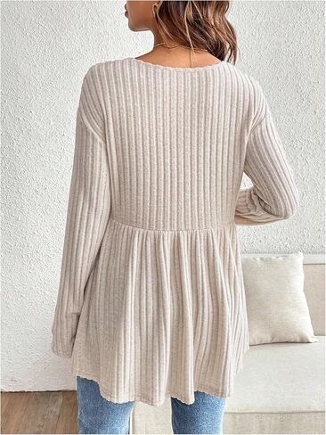 MakeMeChic Women's Maternity Shirt V Neck Long Sleeve Button Rib Knit Peplum Pregnancy Tops in Saudi Arabia