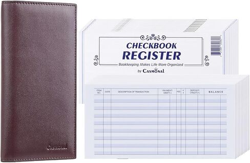 سجل دفتر شيكات CASMONAL مكون من 20 قطعة وغطاء دفتر شيكات من الجلد الفاخر (للقهوة) مع شريط مطاطي in Kuwait