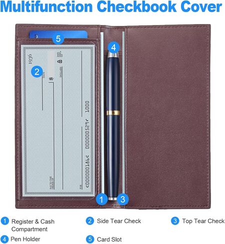 سجل دفتر شيكات CASMONAL مكون من 20 قطعة وغطاء دفتر شيكات من الجلد الفاخر (للقهوة) مع شريط مطاطي in Kuwait