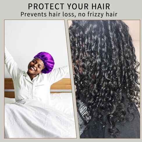 22 Momme 100% غطاء شعر من حرير التوت للنوم، قبعة نوم حريرية قابلة للتعديل للنساء والرجال للعناية بالشعر، قبعات ليلية لوشاح الرأس مع ثبات مرن على الرأس، قطعة واحدة (أسود، أسود) in Saudi Arabia