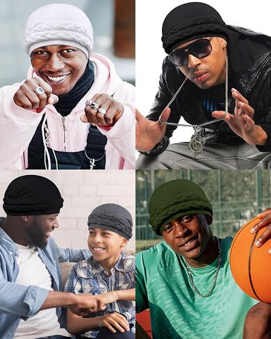 Babalet Halo Turban for Men Women Satin Lined Durag Skull Cap Pre-Tied Handmade Braids Tail Beanie Sleeping Bonnet,White in Kuwait