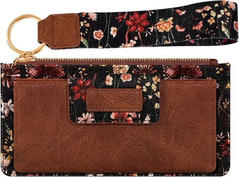 Bistup Wristlet Wallets Women - Cute Leather Ladies Teen Girls Credit Card Holder Keychain Large Capacity Flower Floral Rfid in Saudi Arabia