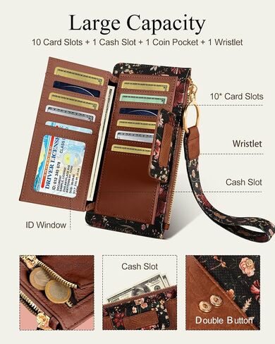 Bistup Wristlet Wallets Women - Cute Leather Ladies Teen Girls Credit Card Holder Keychain Large Capacity Flower Floral Rfid in Saudi Arabia