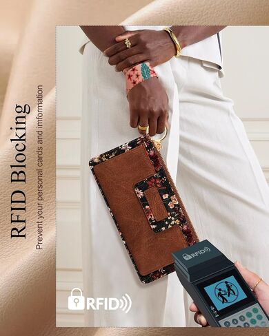 Bistup Wristlet Wallets Women - Cute Leather Ladies Teen Girls Credit Card Holder Keychain Large Capacity Flower Floral Rfid in Saudi Arabia