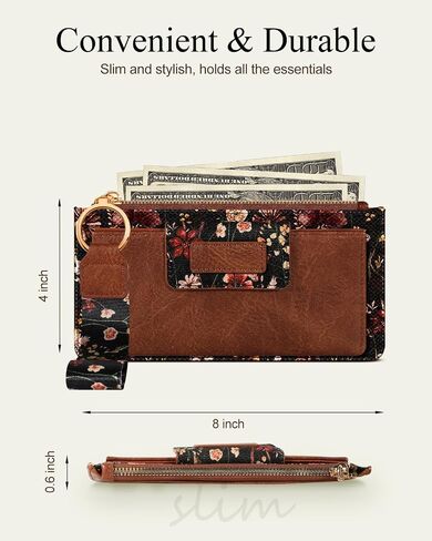 Bistup Wristlet Wallets Women - Cute Leather Ladies Teen Girls Credit Card Holder Keychain Large Capacity Flower Floral Rfid in Saudi Arabia
