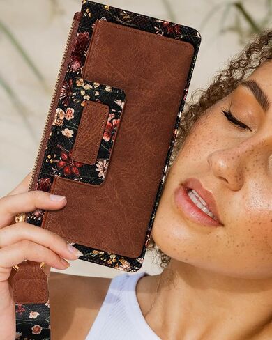 Bistup Wristlet Wallets Women - Cute Leather Ladies Teen Girls Credit Card Holder Keychain Large Capacity Flower Floral Rfid in Saudi Arabia