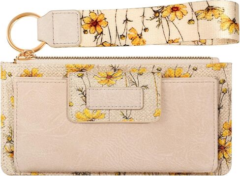 Bistup Wristlet Wallets Women - Cute Leather Ladies Teen Girls Credit Card Holder Keychain Large Capacity Flower Floral Rfid in Saudi Arabia