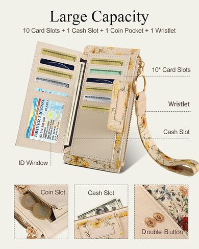 Bistup Wristlet Wallets Women - Cute Leather Ladies Teen Girls Credit Card Holder Keychain Large Capacity Flower Floral Rfid in Saudi Arabia