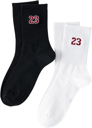 SHENHE Men's 2 Pairs Number Print Crew Socks Vintage Soft Sports Socks Mid Calf Socks in Saudi Arabia
