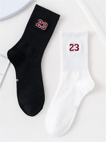 SHENHE Men's 2 Pairs Number Print Crew Socks Vintage Soft Sports Socks Mid Calf Socks in Saudi Arabia