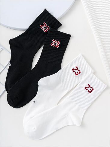 SHENHE Men's 2 Pairs Number Print Crew Socks Vintage Soft Sports Socks Mid Calf Socks in Saudi Arabia