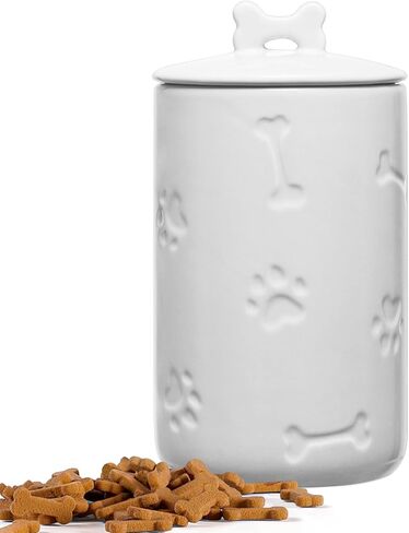 NIXBYO Dog Treat Container Airtight-Cute Ceramic Dog Treat Jar,5" Round X 9",Cookie Organizer with Lid,Kitchen Counter Rustic Food Storage Canister for Dogs,Cats,Small Animals-Gifts Pet Accessorie in Saudi Arabia