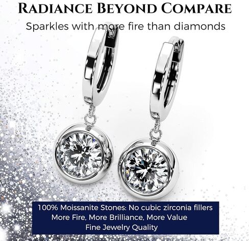 Moissanite Diamond Dangle Drop Earrings for Women Bezel Solitaire S925 Sterling Silver for Wife Girlfriend Mom 18K Gold Gifts for Her Daughter on Birthday Wedding Anniversary in Kuwait