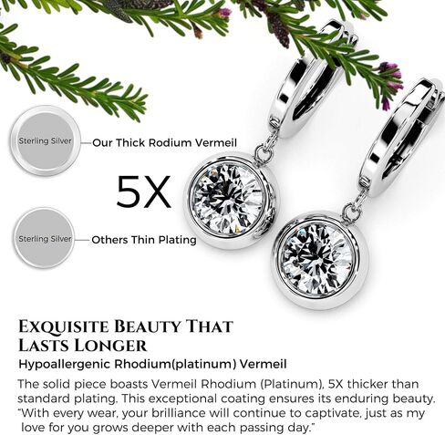 Moissanite Diamond Dangle Drop Earrings for Women Bezel Solitaire S925 Sterling Silver for Wife Girlfriend Mom 18K Gold Gifts for Her Daughter on Birthday Wedding Anniversary in Kuwait