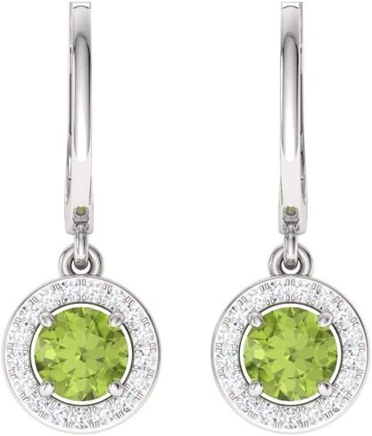 Diamondere Natural and Certified Gemstone and Diamond Drop Huggies Earrings in 14K White Gold | 1.10 Carat Halo Earrings for Women in Saudi Arabia