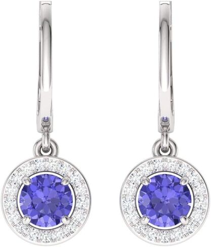 Diamondere Natural and Certified Gemstone and Diamond Drop Huggies Earrings in 14K White Gold | 1.10 Carat Halo Earrings for Women in Saudi Arabia