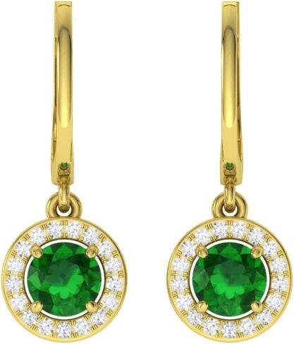 Diamondere Natural and Certified Gemstone and Diamond Drop Huggies Earrings in 14K White Gold | 1.10 Carat Halo Earrings for Women in Saudi Arabia
