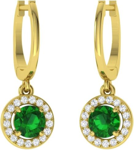 Diamondere Natural and Certified Gemstone and Diamond Drop Huggies Earrings in 14K White Gold | 1.10 Carat Halo Earrings for Women in Saudi Arabia