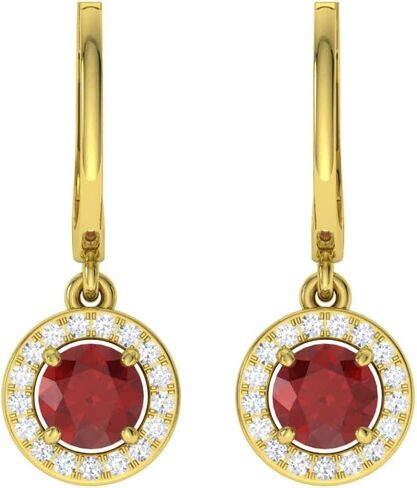 Diamondere Natural and Certified Gemstone and Diamond Drop Huggies Earrings in 14K White Gold | 1.10 Carat Halo Earrings for Women in Saudi Arabia