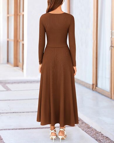 BTFBM Two Piece Skirt Sets For Women 2024 Trendy Fall Outfits Ribbed Knit Long Sleeve Crop Top Flowy Maxi Skirt Set in Saudi Arabia