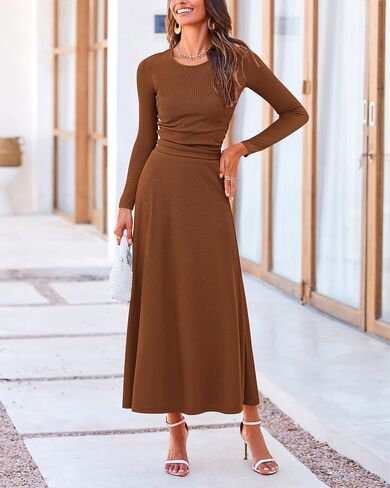 BTFBM Two Piece Skirt Sets For Women 2024 Trendy Fall Outfits Ribbed Knit Long Sleeve Crop Top Flowy Maxi Skirt Set in Saudi Arabia