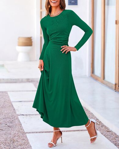 BTFBM Two Piece Skirt Sets For Women 2024 Trendy Fall Outfits Ribbed Knit Long Sleeve Crop Top Flowy Maxi Skirt Set in Saudi Arabia