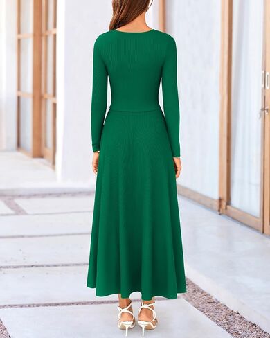 BTFBM Two Piece Skirt Sets For Women 2024 Trendy Fall Outfits Ribbed Knit Long Sleeve Crop Top Flowy Maxi Skirt Set in Saudi Arabia